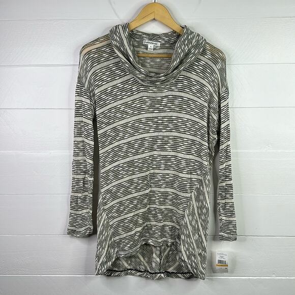 JOHN PAUL RICHARD Cream Black 3/4‎ Sleeve Rolled Neck Tunic Top Shirt Size Small - Picture 1 of 11